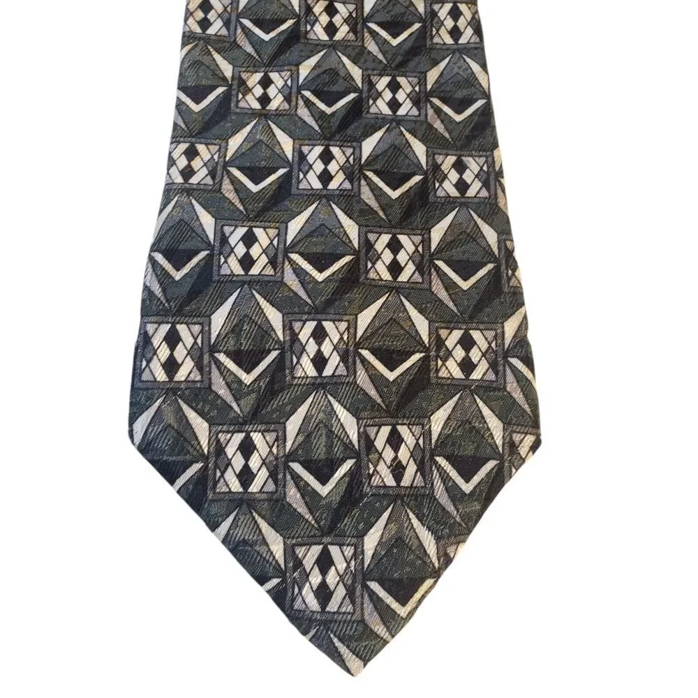 Zylos George Machado. Mens Tie Necktie Designer Black Green White Geometric Work